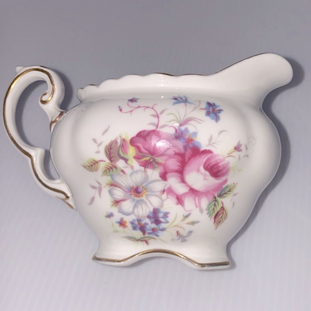 Coalport Shrewsbury Small Creamer Pitcher Pink And Blue Floral Design Gold Trim